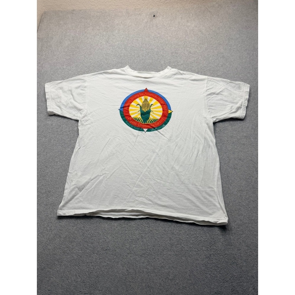 Vintage Organic Community Gardens American Indian Youth White T-Shirt XL